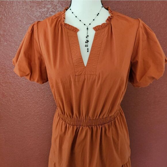 Chic Orange Midi Dress - Picture 2 of 8